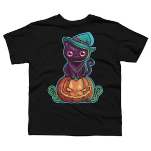 Boy's Design By Humans Ferociously Cute Halloween Vampire Witch Kitty Cat By LittleBunnySunshine T-Shirt - 1 of 2