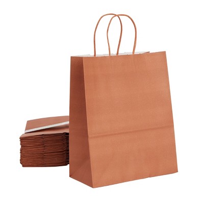 8 x 10 in, Medium Size, Orange, 25-Pack Paper Party Gift Bags with Handles 