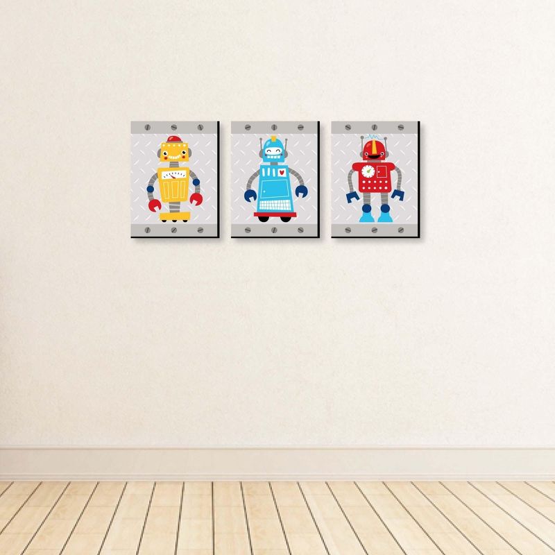 Big Dot of Happiness Gear Up Robots - Nursery Wall Art and Kids Room Decor - 7.5 x 10 inches - Set of 3 Prints, 3 of 8
