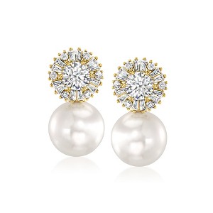 Ross-Simons 14kt Yellow Gold-Plated Drop Earrings With 2.30 ct. t.w. Czs and Simulated Pearls - 1 of 3