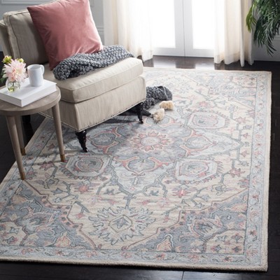 Beige and Blue Hand-Tufted Wool Round Area Rug