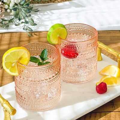 Set of 6 Rose Gold Beaded Hobnail Glasses, 10 oz