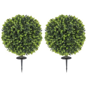 2 Pack 1.3ft Artificial Ball Eucalyptus Topiary with Ground Stake, UV Resistant Faux Greenery for Indoor Outdoor - 1 of 4