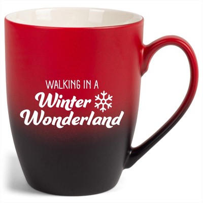 Elanze Designs Walking In A Winter Wonderland Two Toned Ombre Matte Red and Black 12 ounce Ceramic Stoneware Coffee Cup Mug