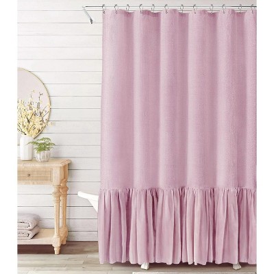 LunaLulinlk Shower Curtain with A Ruffle Hem Pink Boho Linen Shower Curtain