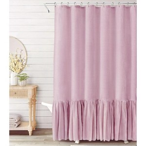 LunaLulinlk Shower Curtain with A Ruffle Hem Pink Boho Linen Shower Curtain - 1 of 4