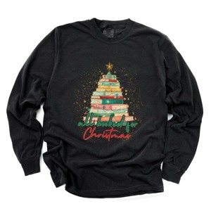 All Booked For Christmas Sparkle - Women's Garment Dyed Long Sleeve Graphic T-Shirt - 1 of 4