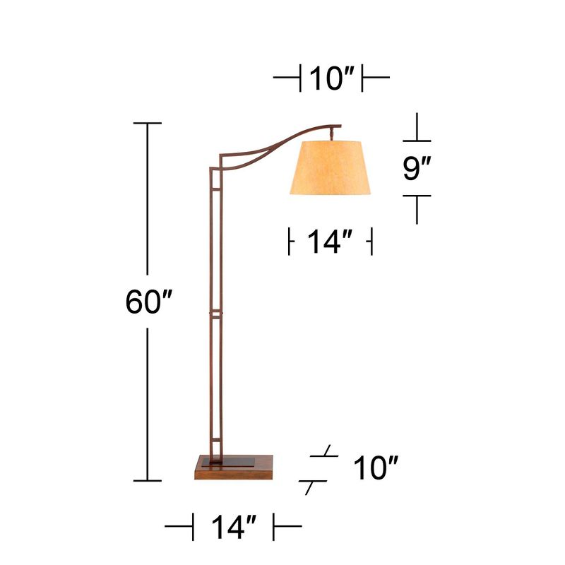 Franklin Iron Works Tahoe Rustic Industrial Downbridge Arc Floor Lamp 60" Tall Bronze Metal Faux Leather Empire Shade for Living Room Reading Bedroom, 4 of 10