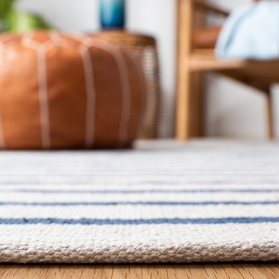Ivory and Navy Handwoven Cotton 4' x 6' Reversible Rug