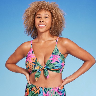 Teen Girls Ditsy Floral Print Tie Front Bikini Swimsuit