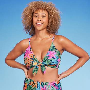 Women's Tunneled Tie-front Triangle Bikini Top - Shade & Shore™ Pink Ditsy  Floral Print : Target