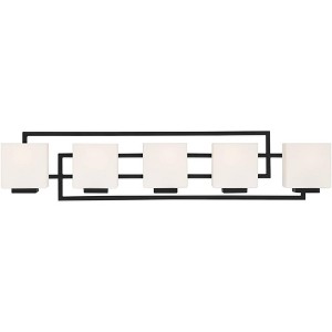 Possini Euro Design Lighting on the Square Modern Wall Light Matte Black Hardwire 37" 5-Light Fixture Opal Glass Shade for Bedroom Bathroom Vanity - 1 of 4
