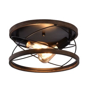 YIYIBYUS 2-Light Retro Farmhouse Industrial Flush Mount Ceiling Light, Brown - 1 of 4
