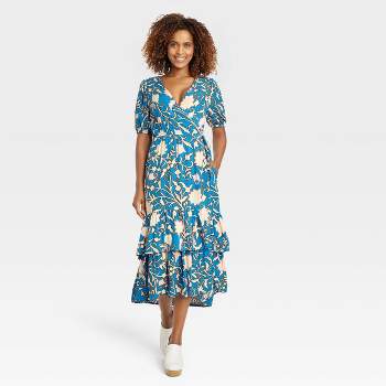 Women's Short Sleeve Wrap Dress - Knox Rose™ Blue Floral XL