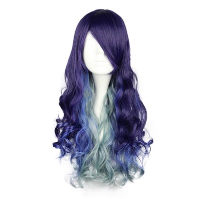 Unique Bargains Women's Halloween Curly Wig Wigs 28" Purple Gradient Blue with Wig Cap