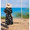 LA LEELA Women's Pirates Beach Slit Dress Cover Up Long Caftan Plus Size Kaftan Maxi Dresses for Women 2X-3X Cartoon Skull Vintage Black - 2 of 4