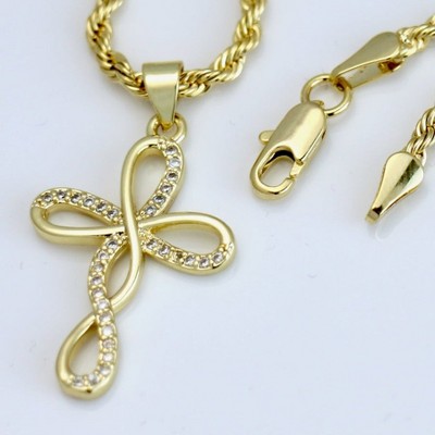 Aria Jeweler Inc Chain with Gold Diamond Infinity Cross