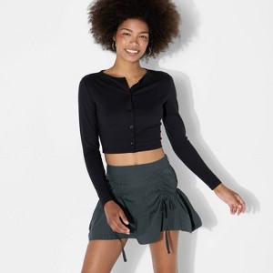 Women's Poplin Ruched Mini A-Line Skirt - Wild Fable™ - 1 of 3