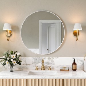32"x32"Matte Round Rectangle Bathroom Vanity Mirror, Over-Sink Wall Mirror with HD Tempered Glass and Rust-Resistant Aluminum Frame,White - 1 of 4
