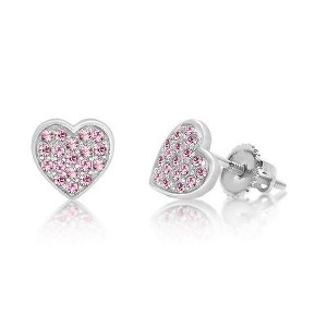 Chanteur Hypoallergenic Kids Jewelry Accessories Heart Multi-color CZ White Gold Palladium Plating Stud Earrings Surgical Titanium Posts - 1 of 2
