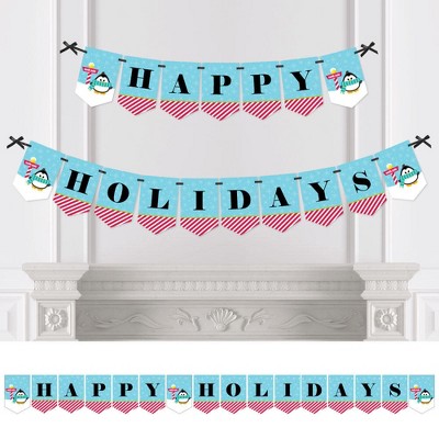 Big Dot of Happiness Holly Jolly Penguin - Holiday and Christmas Bunting Banner - Winter Party Decorations - Happy Holidays
