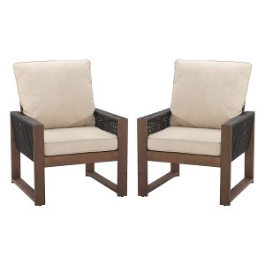 YARDSIGHT  Elegant Outdoor Wooden Chair with Cozy Soft Cushions for Garden Relaxation - 1 of 4
