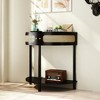 Lirago Unique Half Moon End Table with 2 Rattan Cabinets and Bottom Shelf (Black)15.75"D * 31.5"L  * 32.3"H - 2 of 4