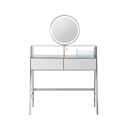 AZL1 Life Concept Dressers Modern LED Mirror Vanity Lighting System Multi Layer Storage Bedroom Furniture, Silver, 33.9"*19.7"*48.8"