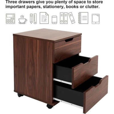 FONTOI File Cabinets, 3 Drawer Vertical Rolling Wood with Casters for Home Office, Neat Under Desk Organizer, Brown, 15.74"*15.74"*22.16"