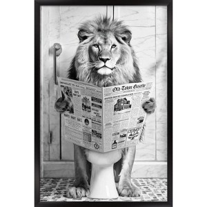 Trends International Reinders: Toilet Humor - Lion Toilet Framed Wall Poster Prints Black Framed Version 14.725" x 22.375" - 1 of 4