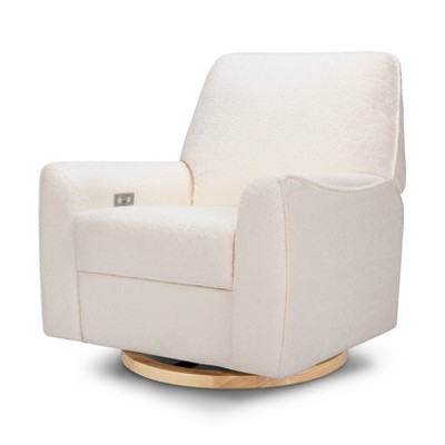 Nursery Works Sunday Power Recliner and Swivel Glider - Chantilly Faux Shearling/Light Wood Base