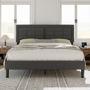 VECELO Twin/Full/Queen Size Upholstered Bed Frame Button Tufted Adjustable Headboard - 1 of 4