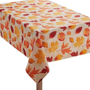 Kate Aurora Autumn Fall Harvest Scattered Leaves Fabric Tablecloth - 1 of 2