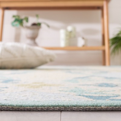 Handmade Ivory Wool Square Area Rug with Floral Design