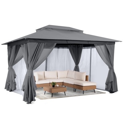 Decksplore 10'x13' Patio Gazebo Outdoor Heavy Duty Party Tent with Double Roofs, Mosquito Nettings and Privacy Screens