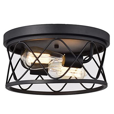 Chloe Lighting IRONCLAD Industrial 2 Light Textured Black Ceiling Flush Fixture 12" Wide