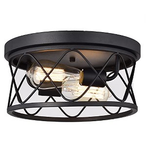Chloe Lighting IRONCLAD Industrial 2 Light Textured Black Ceiling Flush Fixture 12" Wide - 1 of 4
