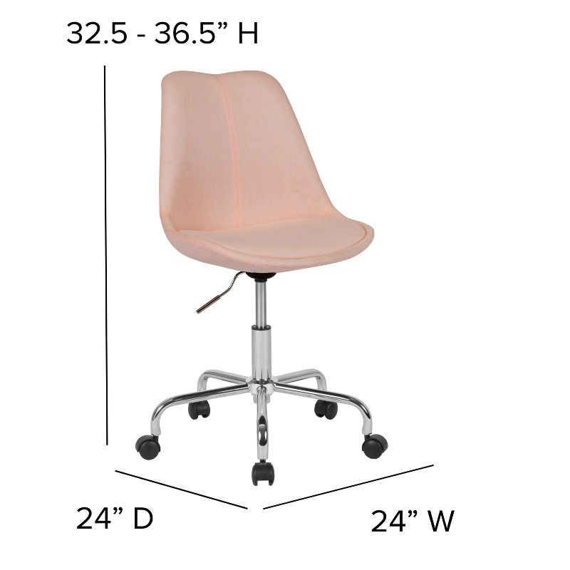 Emma and Oliver Mid-Back Pink Fabric Pneumatic Lift Task Office Chair with Chrome Base, 4 of 11