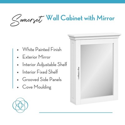 White Painted Mirrored Wall Mount Storage Cabinet with Adjustable Shelf
