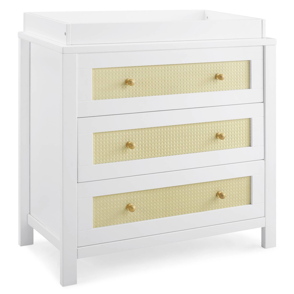 Simmons Kids&#39; Theo 3 Drawer Dresser with Changing Top - Greenguard Gold Certified - Bianca White/Textured Almond