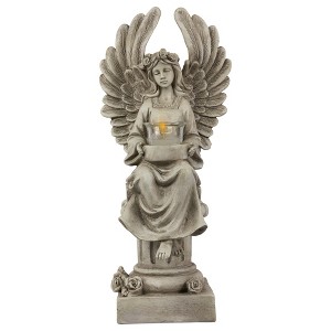 Northlight 17" Peaceful Angel on Pedestal Candle Holder Outdoor Statue - 1 of 4