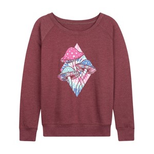 Women's - Instant Message - Tie Dye Mushroom Diamond Lightweight French Terry Wide Neck Long Sleeve Graphic Shirt - 1 of 4