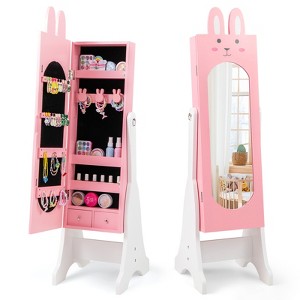 Tangkula Kids Jewelry Armoire Cabinet Free-Standing Full Length Mirror with Storage and 4 Tilt Angles - 1 of 4