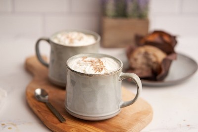 Java Slate Ceramic Coffee Mugs with Metallic Gold Accents, Set of 2