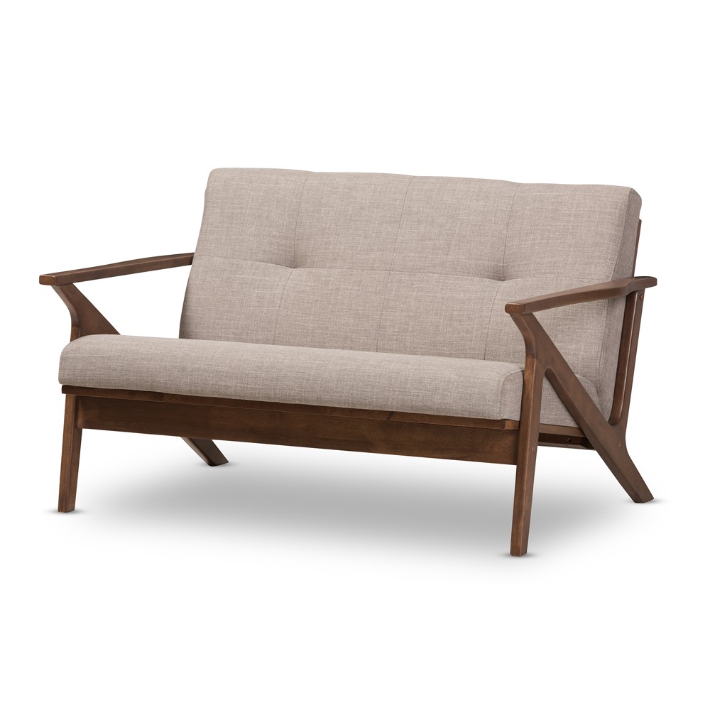 Photos - Sofa Bianca Mid-Modern Walnut Wood Fabric Tufted 2 Seater Loveseat Light Gray 