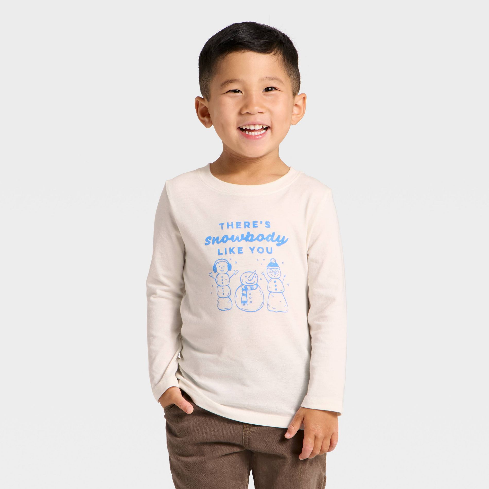 Toddler Boys' Long Sleeve Snowmen Graphic T-Shirt - Cat & Jack™ Cream 4T