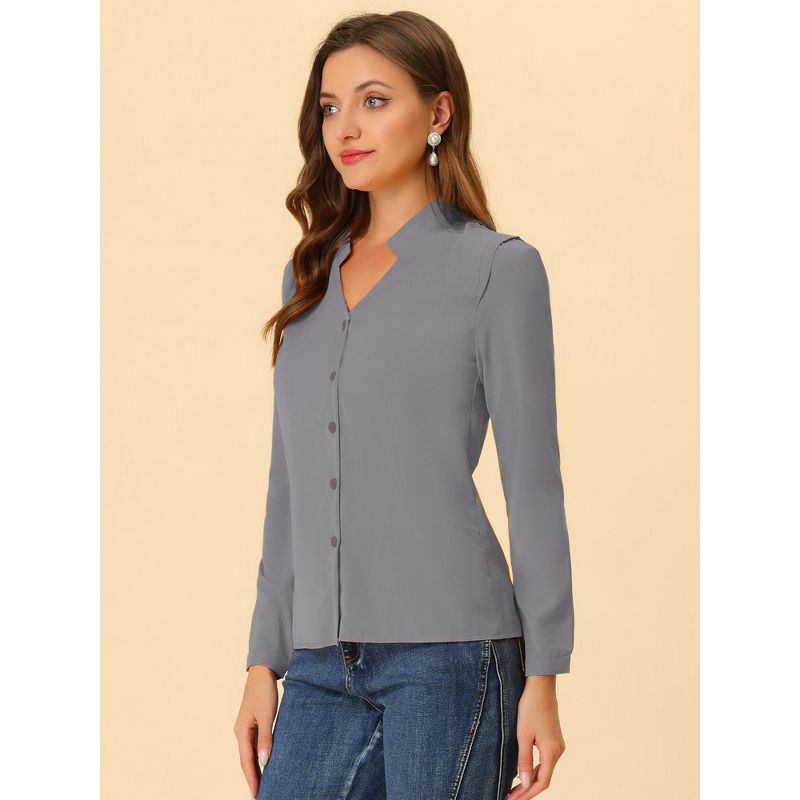 Allegra K Women's Elegant V Neck Work Office Button Up Shirt, 3 of 6