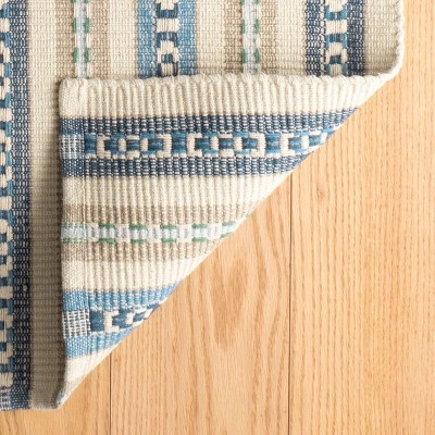 Indigo Blue and White Flat Woven Wool Cotton Runner Rug