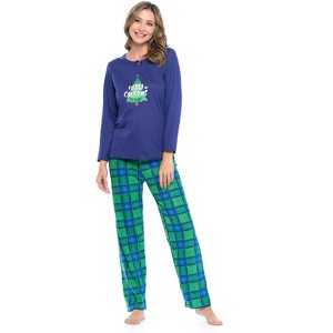 Casual Nights Women's Jersey Knit Long-Sleeve Top and Mircro Fleece Bottom Pajama Set - 1 of 4