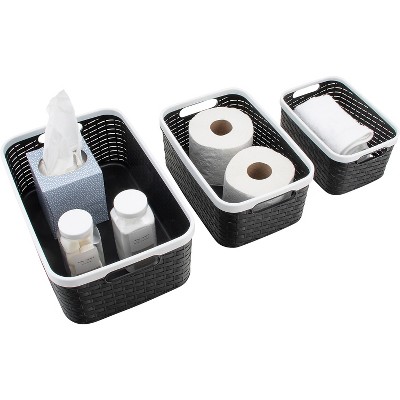 Nantucket Weave Black & White Rim Stackable Storage Bin Set